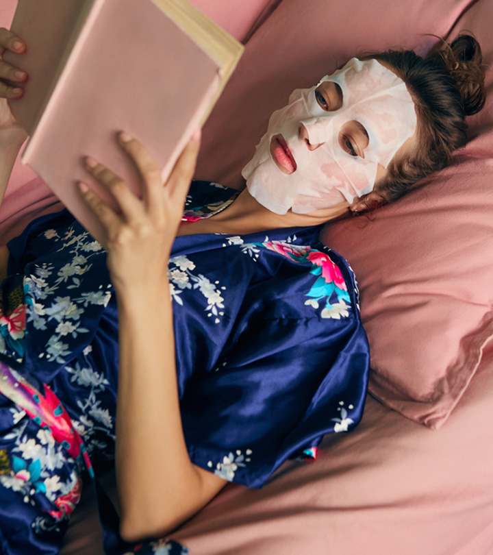 Women applied sheet masks and read books