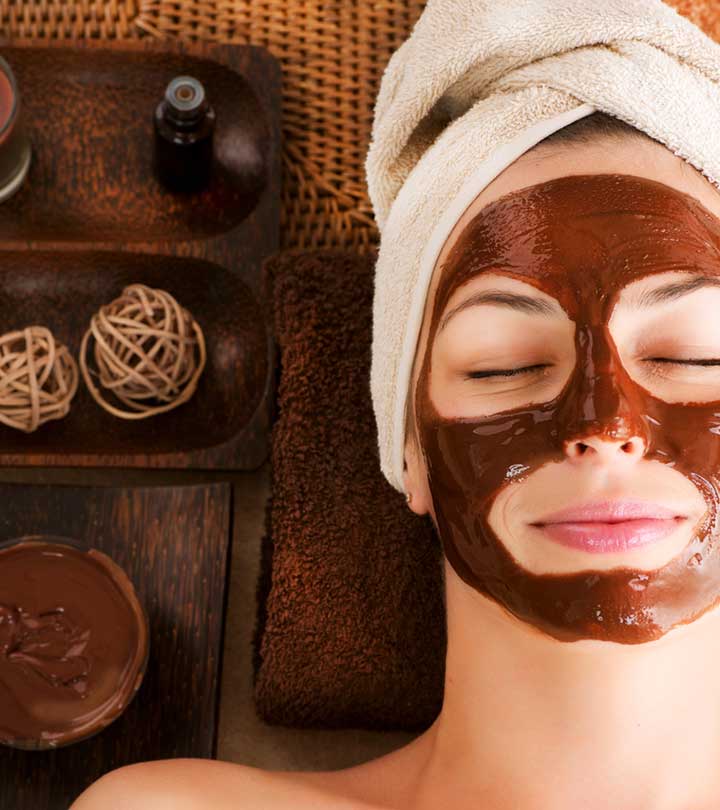 A girl applied a chocolate face mask