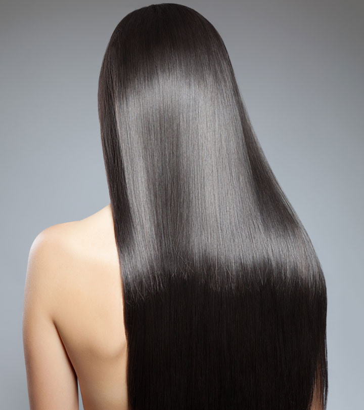 A girl with long black shiny straight hair