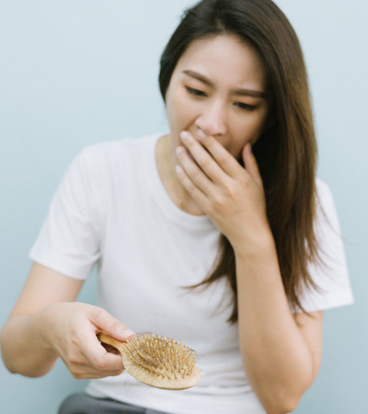 The girl gives a shocking reaction by seeing her hair fall