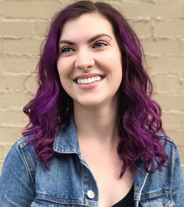 woman with purple highlighs on hair woman with purple highlighs on hair