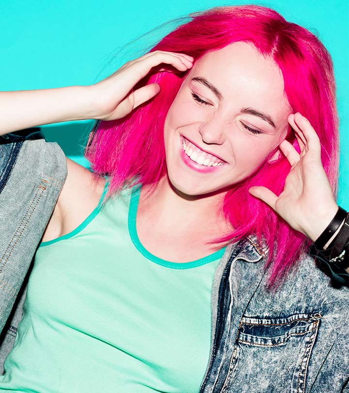 woman with cotton candy hair color