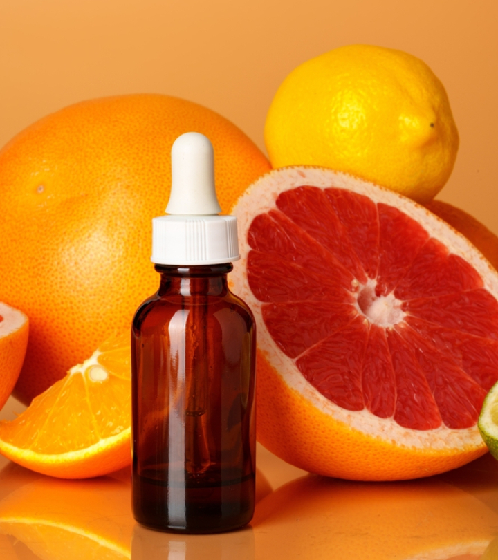 Grapefruit and essential oil bottle
