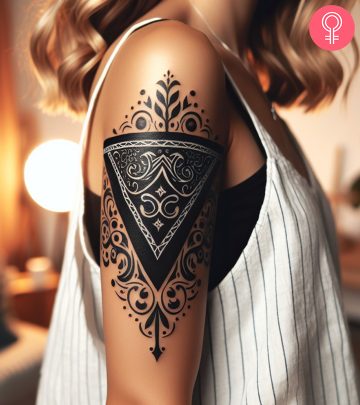 Bandana tattoo on the upper arm of a woman Bandana tattoo on the upper arm of a woman