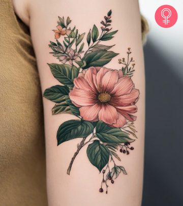 A botanical tattoo on the upper arm A botanical tattoo on the upper arm