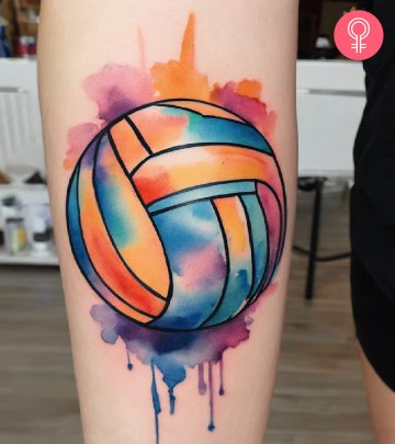 A volleyball tattoo on a woman’s forearm A volleyball tattoo on a woman’s forearm