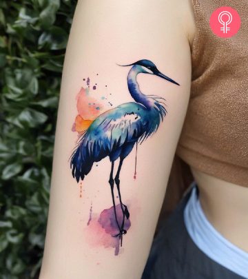 A woman with a Japanese crane tattoo on her arm A woman with a Japanese crane tattoo on her arm