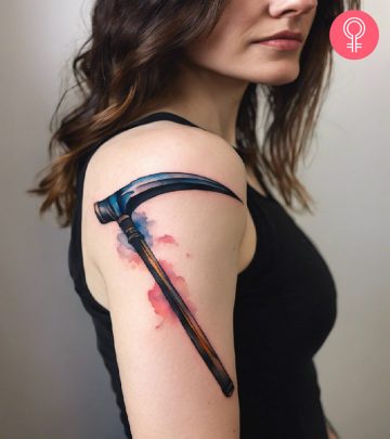 A watercolor scythe on the upper arm A watercolor scythe on the upper arm