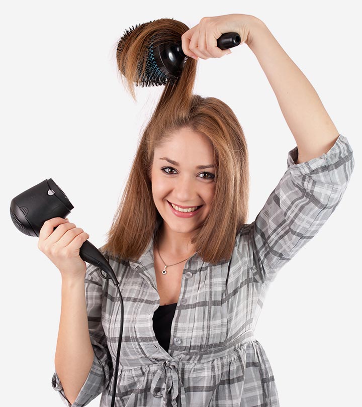 Women Trying Different Techniques Blowout Her Hair