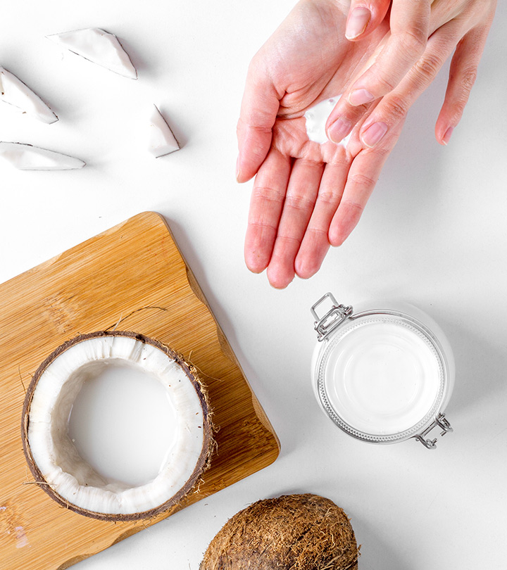 Coconut and a coconut oil jar Coconut and a coconut oil jar