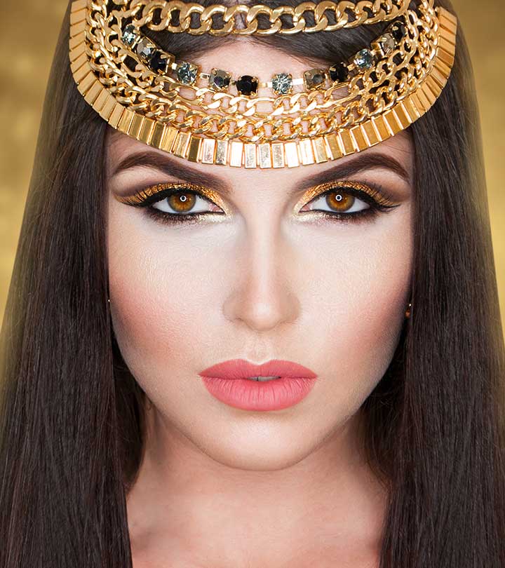 a woman with egyptian eye makeup