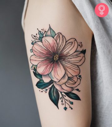 Feminine flower tattoo on the upper arm Feminine flower tattoo on the upper arm