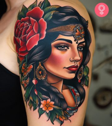 traditional gypsy woman tattoo on Upper Arm traditional gypsy woman tattoo on Upper Arm