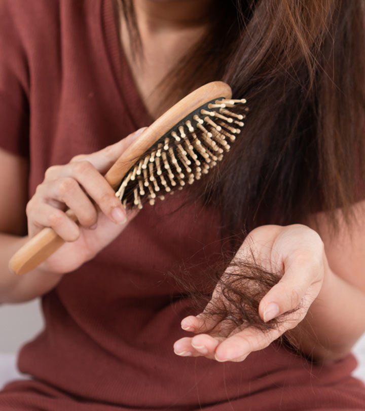 A girl showing her hair fall