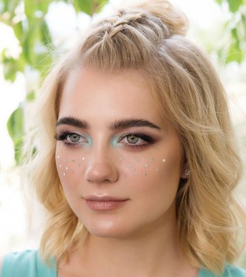 Woman sporting a braided hairstyle on her short hair