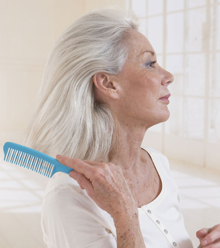 A Women With Mature Hair Following A Hair Care Routine