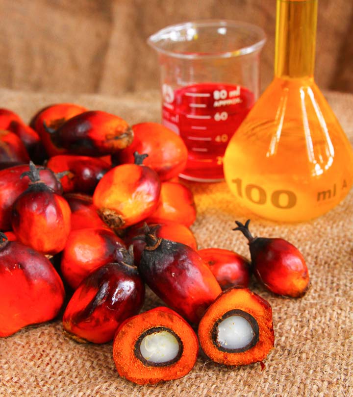 Red palm oil on the glass jar