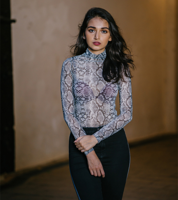 woman wearing sheer top