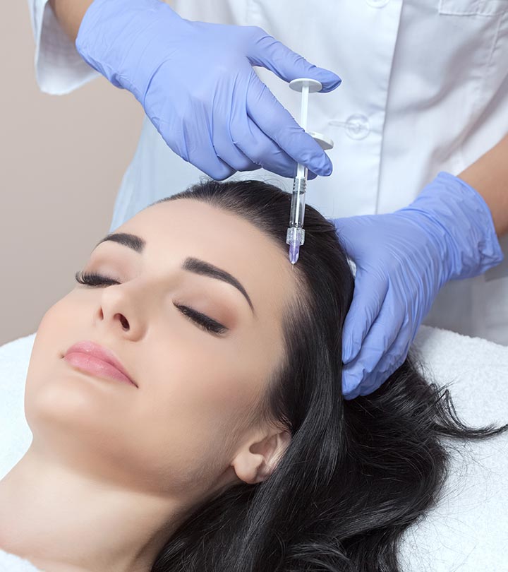 A woman having mesotherapy for hair growth A woman having mesotherapy for hair growth