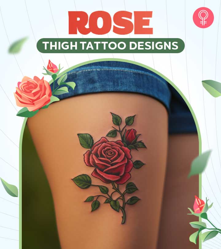 A beautiful rose tattoo on a woman’s thigh A beautiful rose tattoo on a woman’s thigh