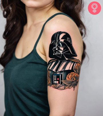 Star wars tattoo on a woman’s upper arm Star wars tattoo on a woman’s upper arm