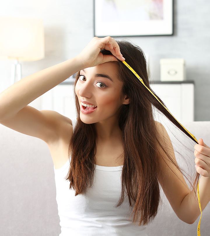 Woman Measuring Hair Growth Woman Measuring Hair Growth