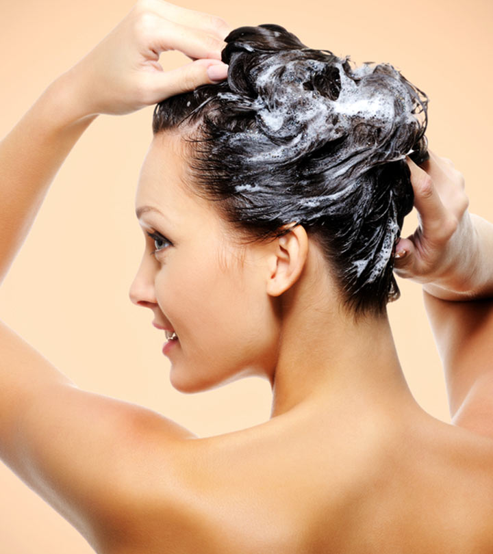 Woman Washing Hair With Sulfate-free Shampoo Woman Washing Hair With Sulfate-free Shampoo