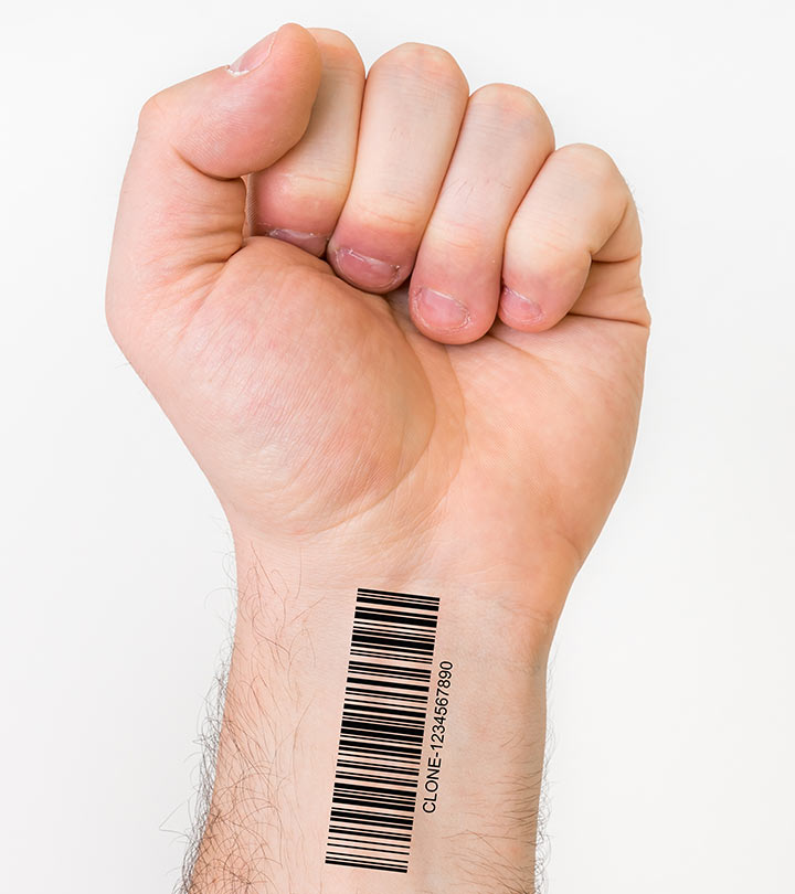 A man with a barcode tattoo design on his wrist A man with a barcode tattoo design on his wrist