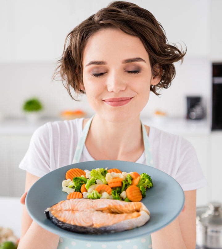 A woman with light food recipes