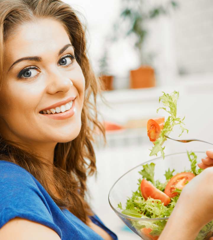 A woman having food to prevent hair fall