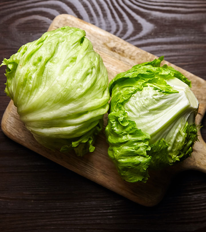 Iceberg lettuce on a chopping board